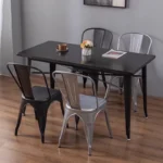 เก้าอี้เหล็ก มีพนักพิง วางซ้อนได้ รับน้ำหนัก250kg ใช้ตกแต่งร้าน คาเฟ่